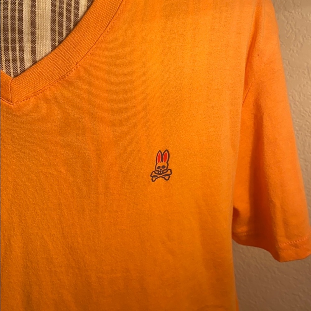 Psycho Bunny Orange V-Neck T-Shirt Size Medium